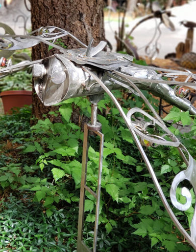 Unique patina and stainless metal and concrete sculptures by John Czegledi Inventor and Designer Courtenay BC